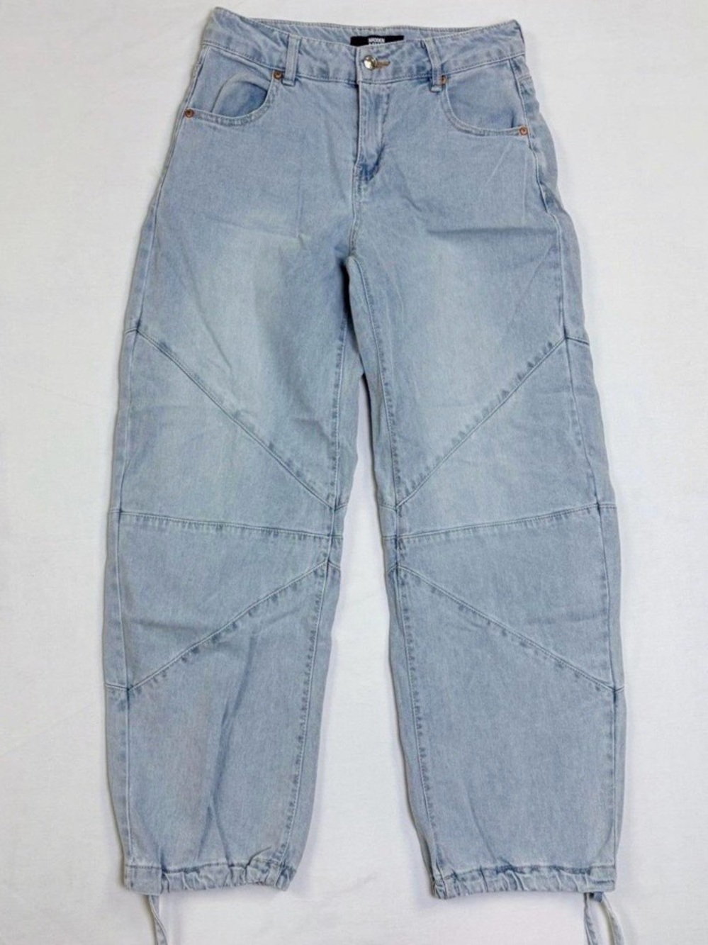 Light Blue Panel-Detail Barrel Leg Jeans